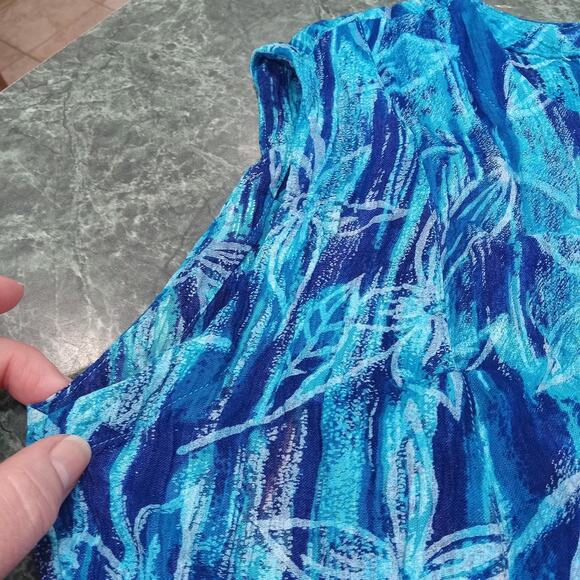 Vtg 90s All That Jazz Womens Medium Floral Rayon Sleeveless Flare Crinkle Dress - Picture 5 of 14